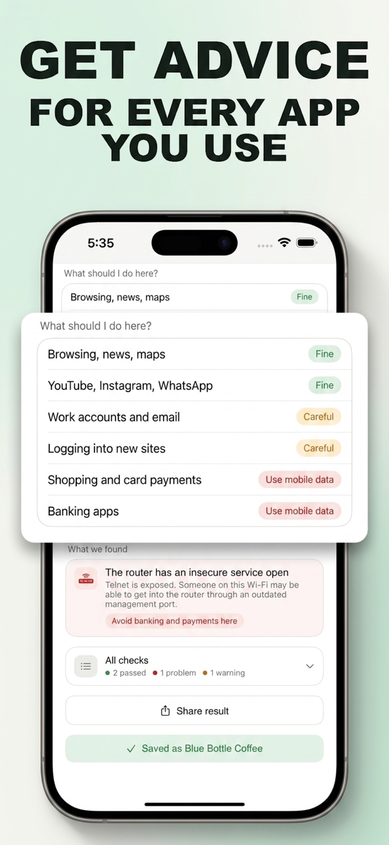 WiSure showing per-app advice